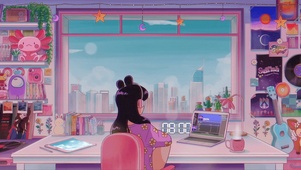 女孩坐在窗前，小女孩，现代卧室