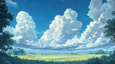 蓝天白云森林草地