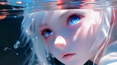 水下海水般碧蓝的眼睛