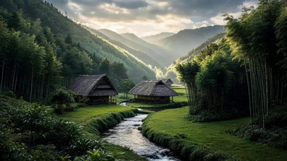 竹林小溪流水