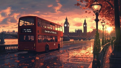 浪漫伦敦城市落日街道