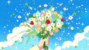 蓝天下的缤纷花束