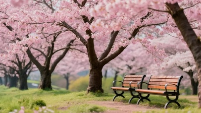 樱花树下的长椅