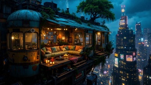 繁华的城市小屋