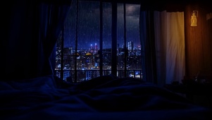 雨夜城市房间