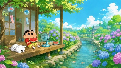 蜡笔小新的夏日悠闲庭院