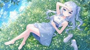 青草地上的美少女