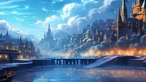 夜景城堡河流夜色带鱼屏