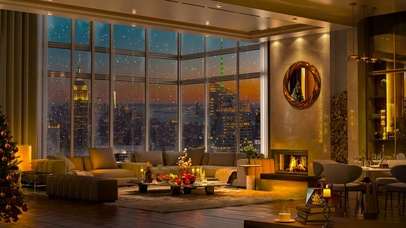 唯美雪天都市夜景房间