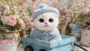 花簇中的软萌小奶猫