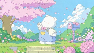 樱花树下的可爱小白熊