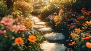 森林阳光花海石板小道
