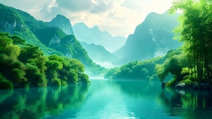 绿色护眼山水