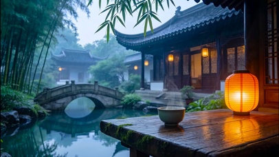 园林雨景