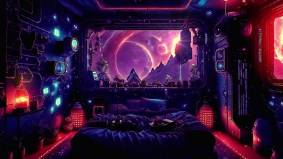 复古颗粒唯美炫酷科技房间太空站