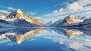 湖面雪山倒影