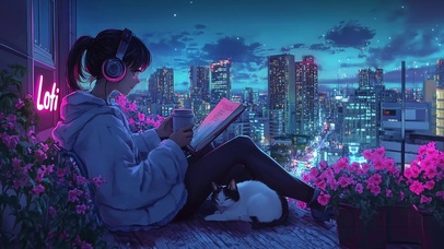 夜晚阳台音乐女孩