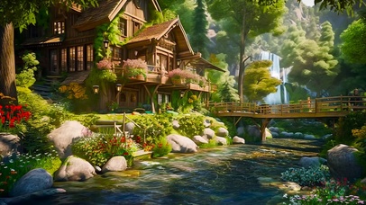 森林木屋小桥流水