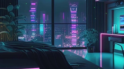 夜景城市风光带鱼屏