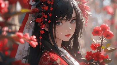落花中的少女