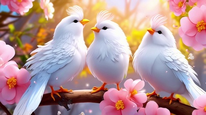 唯美国风花鸟插画