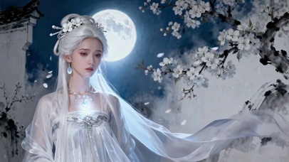 月夜樱花古风白发美人