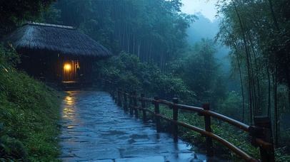 护眼雨天竹林