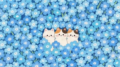花中3只可爱猫咪
