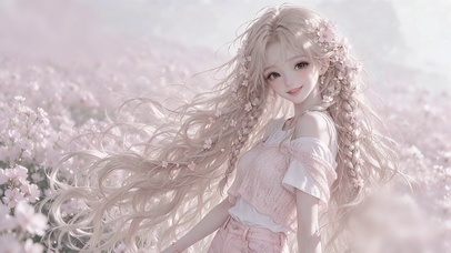 梦幻粉色花海甜美少女