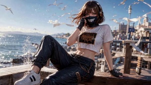 海边潮酷二次元美少女