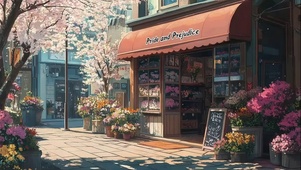 粉色春日城市街道花店