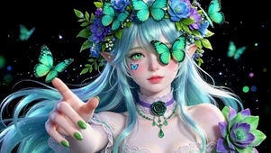 蓝发蝴蝶精灵美少女