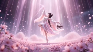 古风唯美梦幻粉色花儿少女