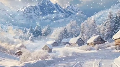 雪景树木带鱼屏