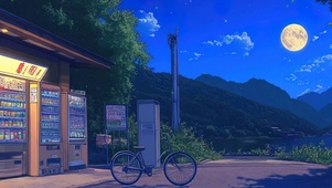 夜色小卖部树木夜景带鱼屏