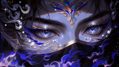 蓝金纹饰眨眼少年