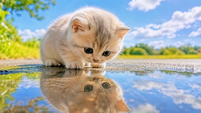 猫咪眼里的蓝天倒影