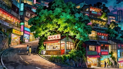 夜晚小镇小吃铺