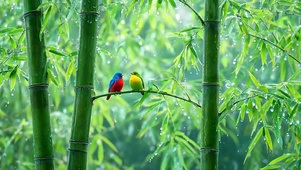 雨天竹林两只小鸟