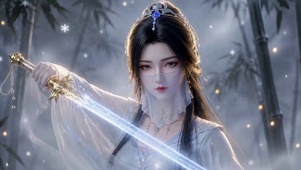 雪地竹林古风仙气侠女