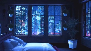 城市夜雨房间