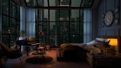 雨夜城市公寓玻璃雨