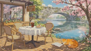 樱花树边咖啡馆