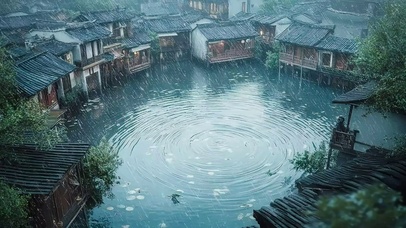 江南水乡古城唯美池塘