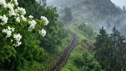 雨天树木栈道双屏