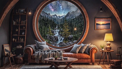 【雨景】圆窗客厅