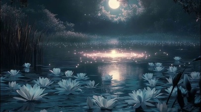 浪漫月夜湖泊白色荷花