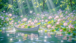 森林荷塘里的小船