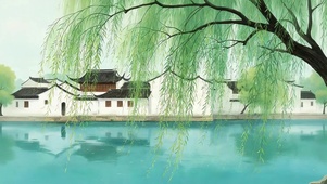 湖边柳树