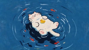 池塘悠闲的猫咪